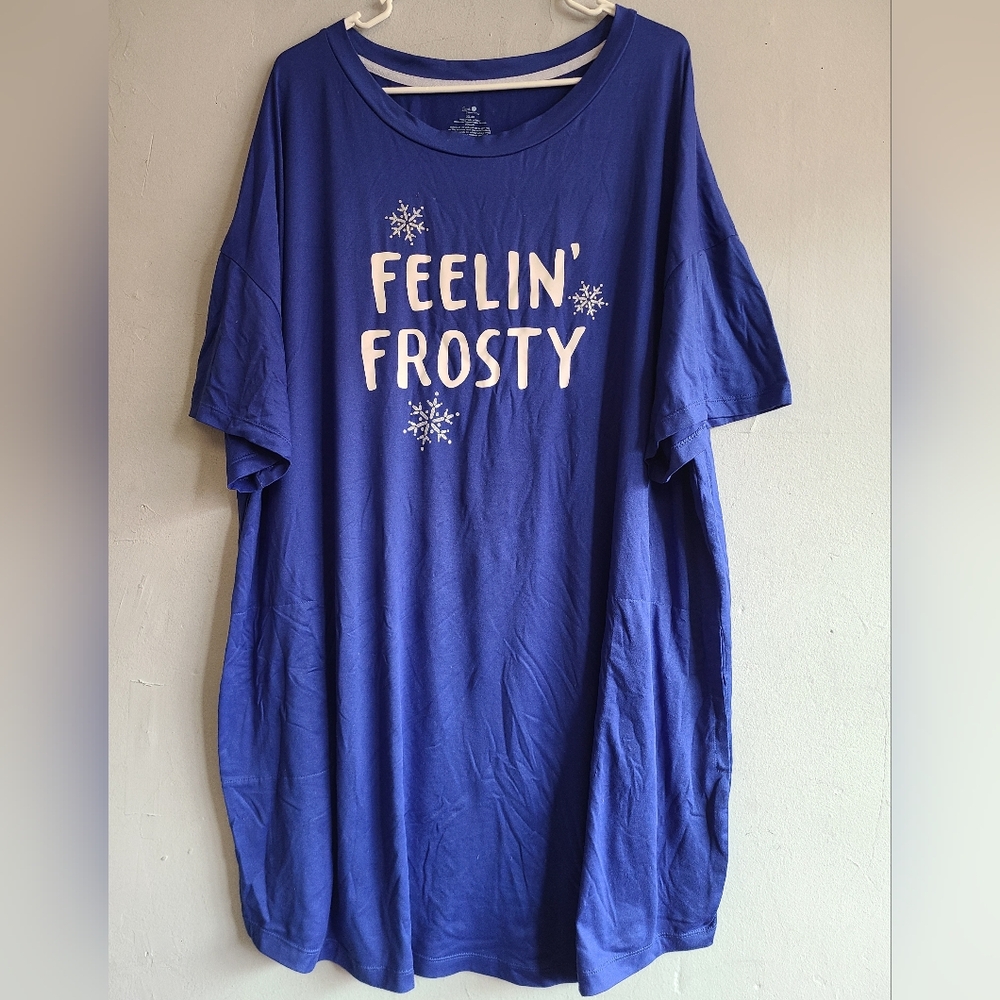 Women's 2X 3X dark blue t-shirt nightgown sleep shirt w/pockets Feeling Frosty